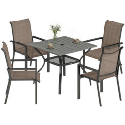 Outsunny 5 Pieces Outdoor Dining Set For 4, Grey And Khaki - thumbnail 2