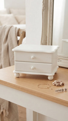 Biznest The White 2 Drawer Wooden Small Size Cabinet Units Living Room And Bedroom Space Shelf Organiser Storage Table Top 30X20Cm - image 1