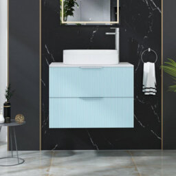 Royal Bathrooms Evora 700mm Powder Blue Fluted Wall Hung Countertop Vanity Unit 2 Drawer With Lyon Basin - thumbnail 1