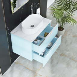 Royal Bathrooms Evora 700mm Powder Blue Fluted Wall Hung Countertop Vanity Unit 2 Drawer With Lyon Basin - thumbnail 3