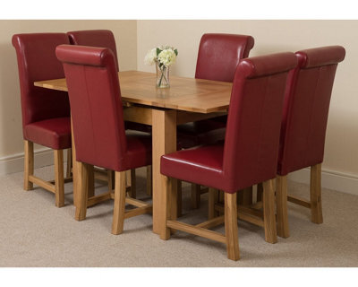 That's Furniture Richmond 90Cm - 150Cm Square Oak Extending Dining Table And 6 Chairs Dining Set With Washington Burgundy Leather Chairs - image 1