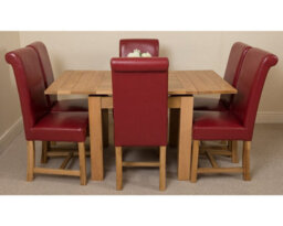 That's Furniture Richmond 90Cm - 150Cm Square Oak Extending Dining Table And 6 Chairs Dining Set With Washington Burgundy Leather Chairs - thumbnail 2