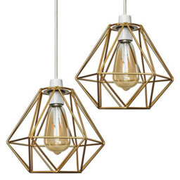 Valuelights Pair Of Diablo Geometric Gold Metal Basket Cage Ceiling Light Shades (D)21Cm