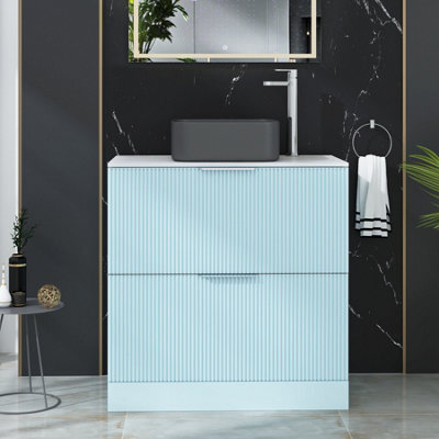 Royal Bathrooms Evora 800mm Powder Blue Fluted Floor Standing Countertop Vanity Unit 2 Drawer With Art Square Basin - image 1