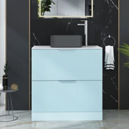 Royal Bathrooms Evora 800mm Powder Blue Fluted Floor Standing Countertop Vanity Unit 2 Drawer With Art Square Basin - thumbnail 1