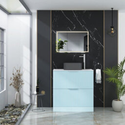 Royal Bathrooms Evora 800mm Powder Blue Fluted Floor Standing Countertop Vanity Unit 2 Drawer With Art Square Basin - thumbnail 2