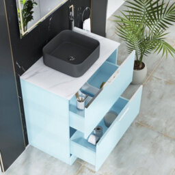 Royal Bathrooms Evora 800mm Powder Blue Fluted Floor Standing Countertop Vanity Unit 2 Drawer With Art Square Basin - thumbnail 3