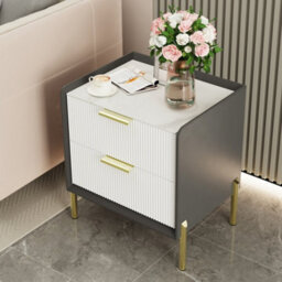 Fativo  53Cm H Wooden Bedside Table Drawers Side Table Nightstand W/ Marble Top & Leather Sides - thumbnail 8