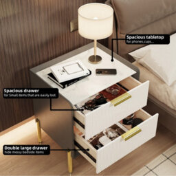 Fativo  53Cm H Wooden Bedside Table Drawers Side Table Nightstand W/ Marble Top & Leather Sides - thumbnail 3