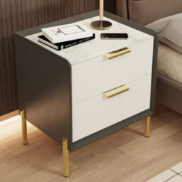 Fativo  53Cm H Wooden Bedside Table Drawers Side Table Nightstand W/ Marble Top & Leather Sides - thumbnail 1