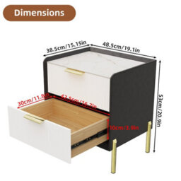 Fativo  53Cm H Wooden Bedside Table Drawers Side Table Nightstand W/ Marble Top & Leather Sides - thumbnail 2