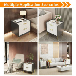 Fativo  53Cm H Wooden Bedside Table Drawers Side Table Nightstand W/ Marble Top & Leather Sides - thumbnail 6