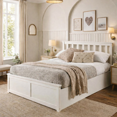 Aspire Hampton White Wooden Ottoman Storage Bed Frame, Shaker Style Lift Up Storage Bed, Solid Wood Bedstead Single To Super King - image 1
