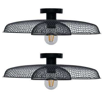 First Choice Lighting Set Of 2 Cassidy Black Metal Wire Layered Flush Ceiling Lights - image 1