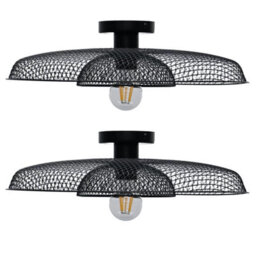 First Choice Lighting Set Of 2 Cassidy Black Metal Wire Layered Flush Ceiling Lights - thumbnail 1