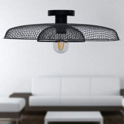 First Choice Lighting Set Of 2 Cassidy Black Metal Wire Layered Flush Ceiling Lights - thumbnail 5