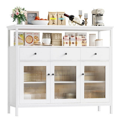 Sideboard Storage Cabinet Kitchen Cabinet With Glass Doors Drawers 108X38X98.5Cm White - image 1