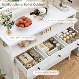Sideboard Storage Cabinet Kitchen Cabinet With Glass Doors Drawers 108X38X98.5Cm White - thumbnail 4