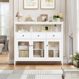 Sideboard Storage Cabinet Kitchen Cabinet With Glass Doors Drawers 108X38X98.5Cm White - thumbnail 6