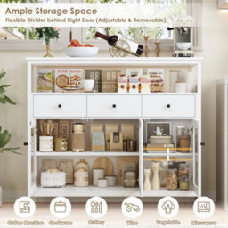 Sideboard Storage Cabinet Kitchen Cabinet With Glass Doors Drawers 108X38X98.5Cm White - thumbnail 3