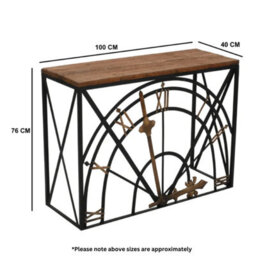Natural Reclaimed Wood & Metal Half Clock Console Table - thumbnail 5