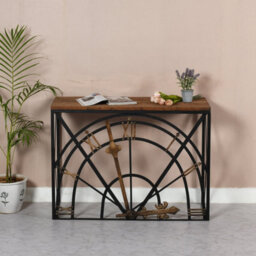 Natural Reclaimed Wood & Metal Half Clock Console Table - thumbnail 1
