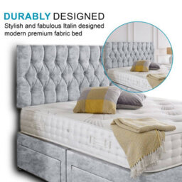 Dining Tables Beirut Matching Headboard Divan Set, 2 Drawer On Same Side With Sprung 1500 Comfort Mattress - Crushed Velvet Silver - King - thumbnail 3