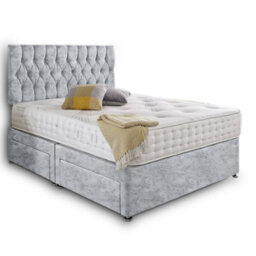 Dining Tables Beirut Matching Headboard Divan Set, 2 Drawer On Same Side With Sprung 1500 Comfort Mattress - Crushed Velvet Silver - King - thumbnail 4