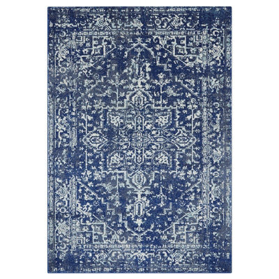 Traditional Navy Rug, Floral Rug For Bedroom, & Dining Room, Easy To Clean Traditional Rug, Navy Rug-120Cm X 170Cm - image 1
