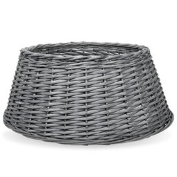 Grey Rattan Christmas Tree Base Skirt Small 40X58X26Cm Natural Wicker Rustic Tree Collar For Real Or Artificial Trees - D58