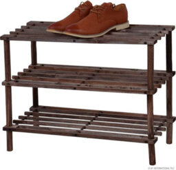 Wooden Shoe Rack Footwear Storage Stackable Organiser Unit Slated For Trainers Books Dvds Space Efficient Dark Oak Effect, 3 Tier