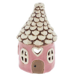 Village Pottery Round Heart House Tea Light Holder - Pink - thumbnail 1