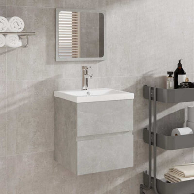 Walplus Bathroom Cabinet With Mirror Concrete Grey Engineered Wood - image 1