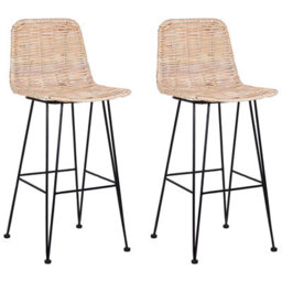 Beliani Set Of 2 Bar Chairs Cassita Rattan Natural