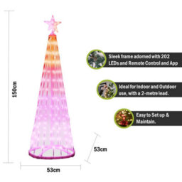 Pegdev - Pdl - Christmas 3D Rgb 202 Leds Smart Tree With Star Top, Remote, App, Usb Powered, 2M Lead, Indoor/outdoor, 1.5M - thumbnail 2