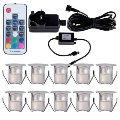 First Choice Lighting Set Of 10 30mm Stainless Steel Ip67 Rgb Colour Changing Led Plinth Decking Kit - image 1