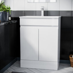 Nes Home White 600mm Pvc Freestanding Bathroom Slim Basin Vanity Unit - thumbnail 2