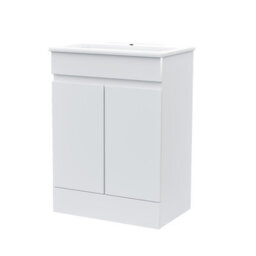 Nes Home White 600mm Pvc Freestanding Bathroom Slim Basin Vanity Unit - thumbnail 7