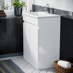 Nes Home White 600mm Pvc Freestanding Bathroom Slim Basin Vanity Unit - thumbnail 6