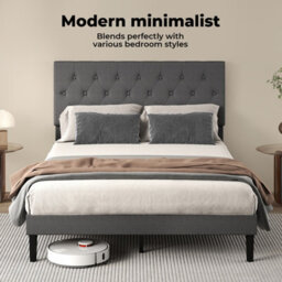 Levede Bed Frame Double Upholstered Linen Fabric Soft Foam Headboard Wooden - thumbnail 8