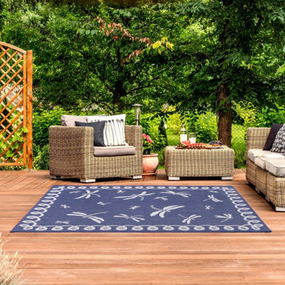 Blue Outdoor Rug, Animal Bordered Stain-Resistant Rug For Patio Decks Garden, 15mm Modern Outdoor Rug- 240Cm X 340Cm - image 1