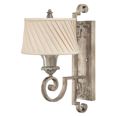 Elegant Wall Light With Ivory Pleated Shade And Silver Leaf Finish For Modern Interiors
