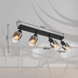 Luminosa Lighting Luminosa Hubertus Ceiling Spotlight Bar Matt Black Smoke Glass Shade 4X E14 - thumbnail 7