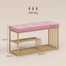 Homcom Shoe Storage Bench With Seat Cushion Tufted Shoe Rack Bench Pink - thumbnail 3