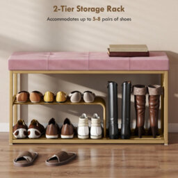 Homcom Shoe Storage Bench With Seat Cushion Tufted Shoe Rack Bench Pink - thumbnail 6