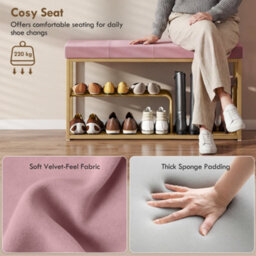 Homcom Shoe Storage Bench With Seat Cushion Tufted Shoe Rack Bench Pink - thumbnail 5