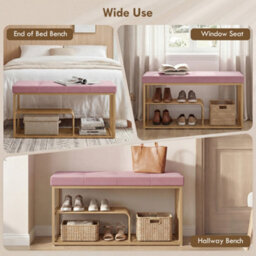 Homcom Shoe Storage Bench With Seat Cushion Tufted Shoe Rack Bench Pink - thumbnail 7