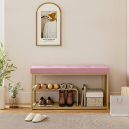 Homcom Shoe Storage Bench With Seat Cushion Tufted Shoe Rack Bench Pink - thumbnail 8