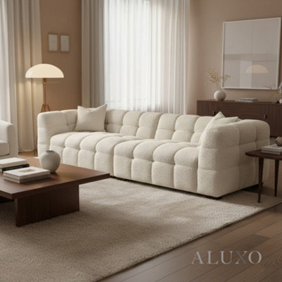 Aluxo Tribeca Modern 4 Seater Sofa Oatmeal Beige Boucle Cube Stitching Design - image 1