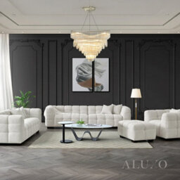 Aluxo Tribeca Modern 4 Seater Sofa Oatmeal Beige Boucle Cube Stitching Design - thumbnail 6